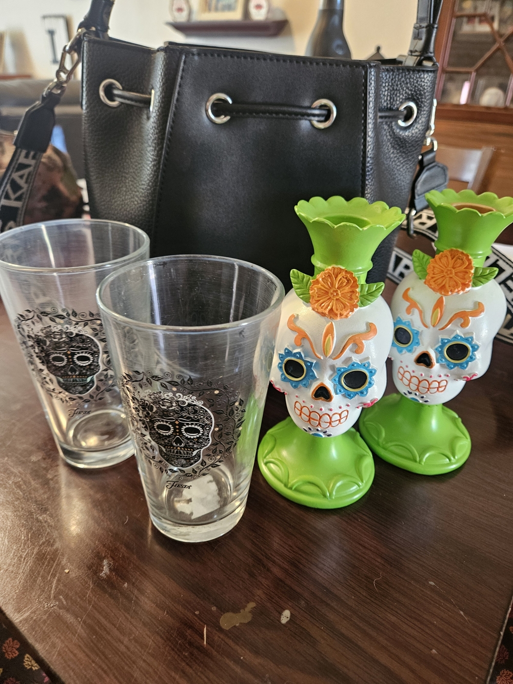 Day of the Dead Sugar Skull Candle Holders - Green